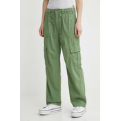 Pamučne hlače Billabong boja: zelena, široke, visoki struk, ABJNP00419