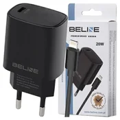 1 to 3 POLNILNIK BELINE 1X USB-C 20W + LIGHTNING KABEL ČRN/ČRN PD 3.0 BLNCB20L