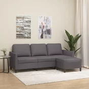 Vidaxl Kavč trosed s stolčkom za noge siv 180 cm umetno usnje