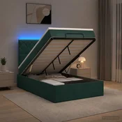 vidaXL Otomanska postelja z vzmetnico in LED Temno zelena 120 x 200 cm
