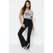 Trendyol Black Corduroy Flare/Continental Leg High Waist Flexible Knitted Leggings Trousers