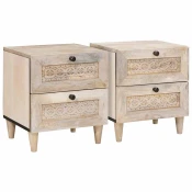 vidaXL Nočna omarica 2 pcs Bež 40 x 33 x 46 cm trden mangov les