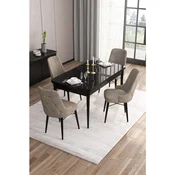 Hanah Home trpezarijski set Are, sto na razvlacenje i 4 stolice, ploca u dekoru crnog mermera, kapucino tkanina Babyface