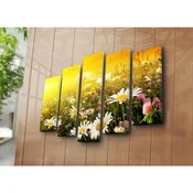 WallXpert set slika na platnu 5PAT-21, livada sa belim radama i cvetovima deteline na suncu, 5 delova, 105 x 70 cm