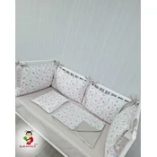 Bubamara037 Set za krevetac sa ogradicom od jastuka, sa lastišom, Belo-Bež
