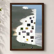 WallXpert uramljena MDF slika 3752KACT-066, bela litica sa prozorima kuca iznad mora, 37 x 52 cm