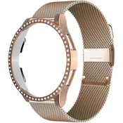 GS Milanski pašček + ovitek za Samsung Galaxy Watch 5 44 mm, roza zlata barva