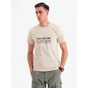 Ombre Mens T-shirt with print and round neckline - cream