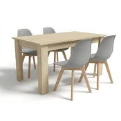 Jedilni set 1 + 4, miza UMEKO 120x80 cm hrast sonoma + sivi stol KITO