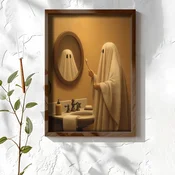 WallXpert uramljena MDF slika NAL093-70, duh pere zube ispred ogledala u kupatilu, 50 x 70 cm