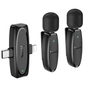 Hoco L15 brezžično lavalier mikrofon Lightning / USB-C 2ks, črna