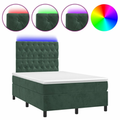 vidaXL vidaXL Box spring postelja z vzmetnico LED tem. zelena 120x200cm žamet, (21111542)