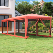 vidaXL Vrtni šotor z 8 mrežastimi stranicami rdeč 3×9 m HDPE