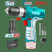TOTAL Aku udarna bušilica, 12V, 20 NM, 10mm, 2x1.5 Ah, kofer