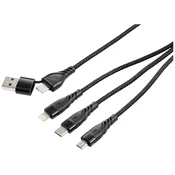 Renkforce Renkforce USB polnilni kabel USB 2.0 USB-A vtič, USB-C vtič, USB-mikro-B vtič, Apple Lightning vtič , USB-C vtič 1.2 m antracit/črna aluminijasti vtič, (20537795)