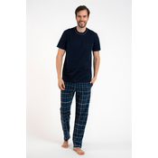 Mens pyjamas Ruben, short sleeves, long trousers - navy blue/print