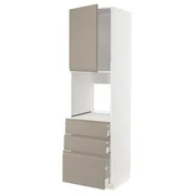 METOD/MAXIMERA Visoka omara za pečico+1 vr/3 prd, bela/Upplöv mat temno bež, 60x60x220 cm