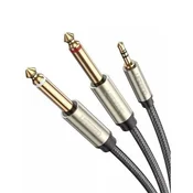 Ugreen AV126 avdio kabel 3.5 mm jack - 2x 6.35 mm jack 3m, siva