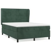 Vidaxl Box spring postelja z vzmetnico temno zelena 140x200 cm žamet