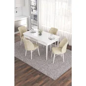 Hanah Home trpezarijski set Eva, sto na razvlacenje i 4 stolice, bela ploca, krem tkanina Babyface