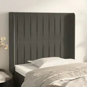Vidaxl Vzglavje z ušesi temno sivo 103x16x118/128 cm žamet