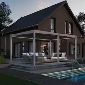 Bioklimatska pergola Antares — Samostoječa/3.6 x 5.3/Ivory krem/Električni motor in LED luči