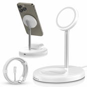ANFIL ANFIL Brezžični polnilec 2-v-1, 15W Hitro polnjenje, MagSafe združljiv z iPhone 12/13/14/15/16 serijo in AirPods, Magnetni, Kompakten, varen in prostor prihranjen dizajn, z USB C kablom
