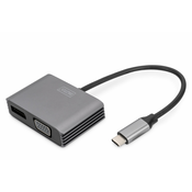 USB-C - DP + VGA Adapter, 20 cm 4K/30Hz, silver, aluminum housing