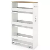 Northix Ozek voziček za shranjevanje na kolesih - 4-nadstropni, 20 cm, bel/naraven, dimenzije 47,5 x 20 x 80,5 cm