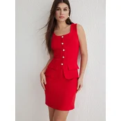 Trendyol Red Straight A-Line Buttoned Mini Woven Dress