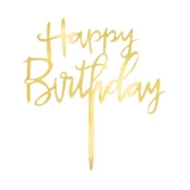Topper za torto Happy Birthday – zlat bleščeč