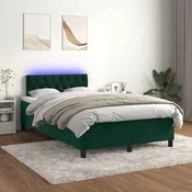 Greatstore Box spring postelja z vzmetnico LED tem. zelena 120x200cm žamet