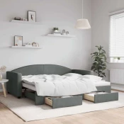 Greatstore Izvlečna dnevna postelja s predali temno siva 90x190 cm blago