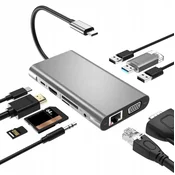ZVEZDIŠČE USB-C ADAPTER LAN Gigabit RJ45 HDMI 4k Micro SD 3x USB 3.0 Napajanje PD