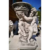 Casa Padrino Art Nouveau Sculpture Boy with Flowerpot Gray H. 33 cm - Elegant Garden Decoration Stone Figure with Plant Pot - Baroque & Art Nouveau Garden Decoration Accessories