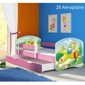 Dječji krevet ACMA s motivom, bočna roza + ladica 140x70 cm 29-aeroplane