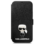 Karl Lagerfeld KLFLBKP12MIKMSBK orginalana torbica za iPhone 12/12 Pro 6,1 Saffiano Ikonik Metal: crna