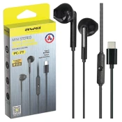 AWEI PC-7T USB-C 1.2m wired in-ear headphones black