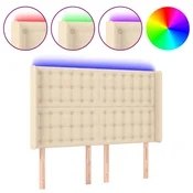 Vidaxl LED posteljno vzglavje krem 147x16x118/128 cm blago