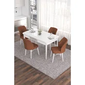 Hanah Home trpezarijski set Eva, sto na razvlacenje i 4 stolice, bela ploca, terakota tkanina Babyface
