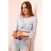 Kesi Włoski Womens blouse with long sleeves and effective ruffles on the bust grey