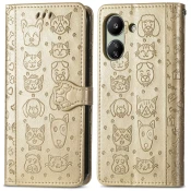 Pet knjižna maska Xiaomi Redmi 13C/Poco C65, vzorec mačka in pes - zlati