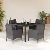 5-dijelni vrtni blagovaonski set s jastucima od poliratana crni Crna 160 x 80 x 74 cm