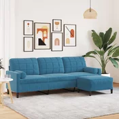 Trosjed s tabureom Plava 210 cm baršunasti