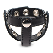 Cock Gear Adjustable Leather Cock and Ball Ring With Studs - Black