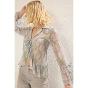 Trendyol Multi-Colored Front Body and Sleeve Ruffle Detail Tied Woven Shirt