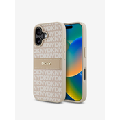 DKNY PU Leather Repeat Pattern Tonal Stripe Zadní Kryt pro iPhone 16 Pink Ovitek za telefon Vijolična