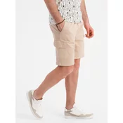 Ombre Mens cotton cargo shorts with elastic waistband - beige