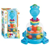 slomart LEAN TOYS Pisani vrtiljak za dojenčke, nilski konj s kroglicami, modri