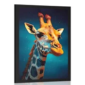 Plakat modro zlata žirafa - 60x90 silver
